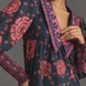 Farm Rio x Anthropologie Puff-Sleeve V Neck Midi Dress Size Small Floral NWOT